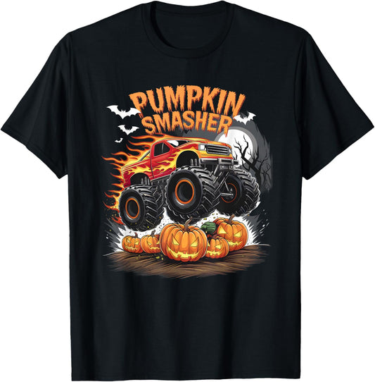 Pumpkin Smasher Monster Truck Funny Halloween Pun T-Shirt - T-Shirt | Black