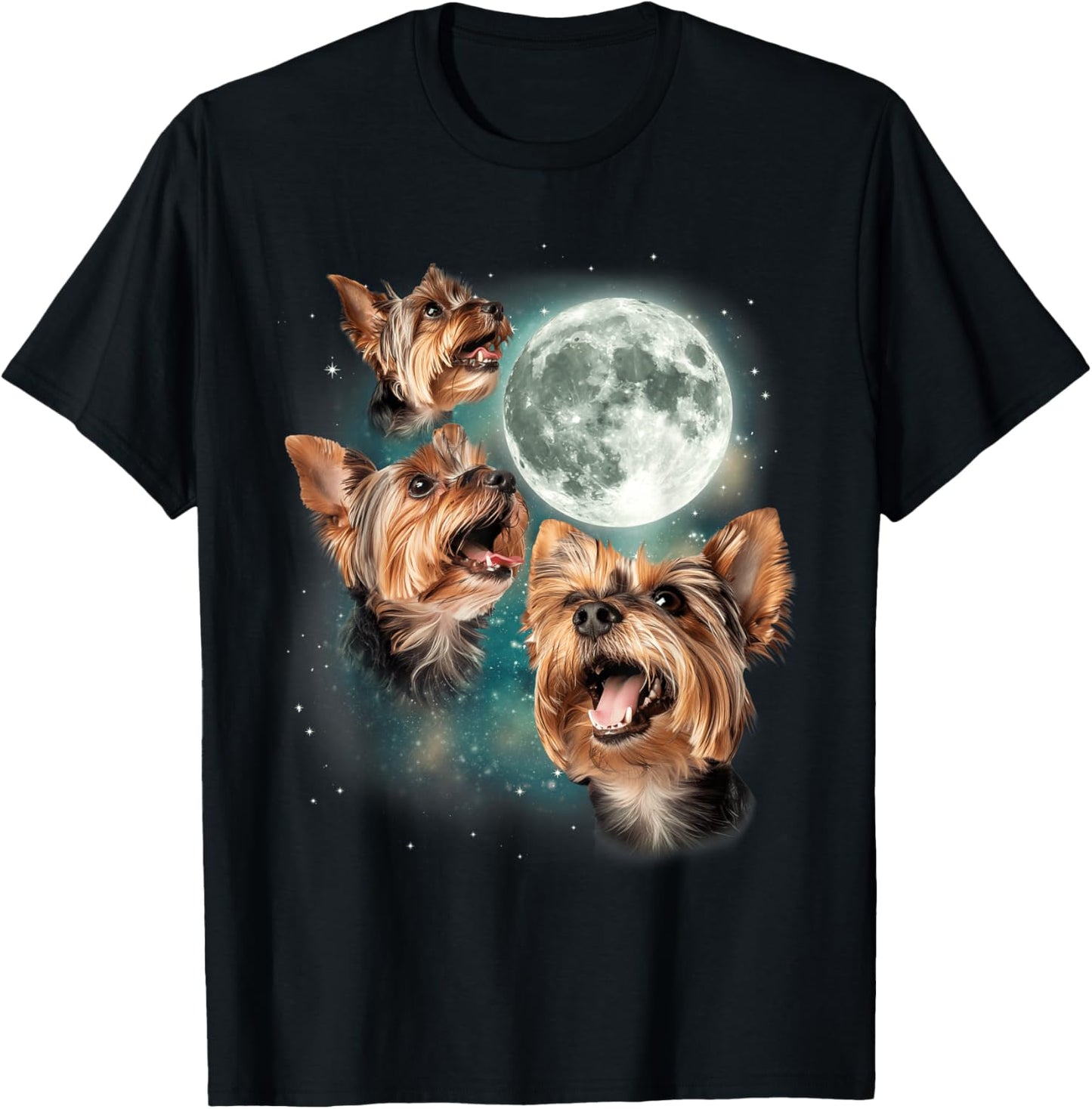 3 Yorkie Moon | Three Yorkshire Terriers Dog Lovers Cute T-Shirt - T-Shirt | Black