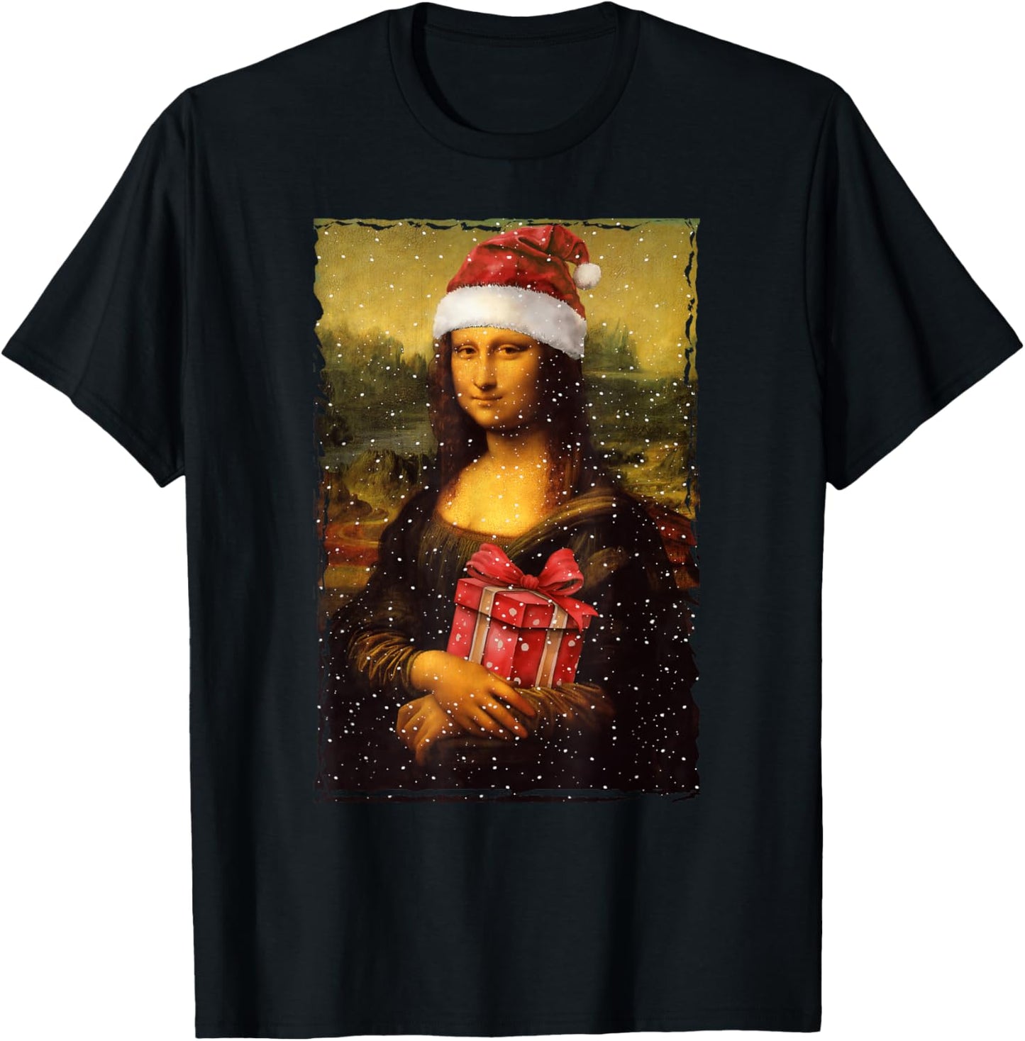 Mona Lisa Christmas Santa Hat Art Teacher T-Shirt - T-Shirt | Black