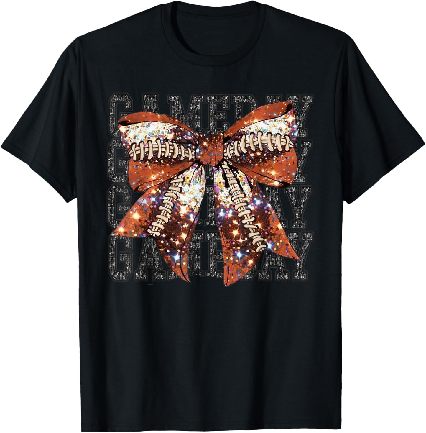 Game Day Football Bling Bling Football Lover Coquette Bow T-Shirt - T-Shirt | Black