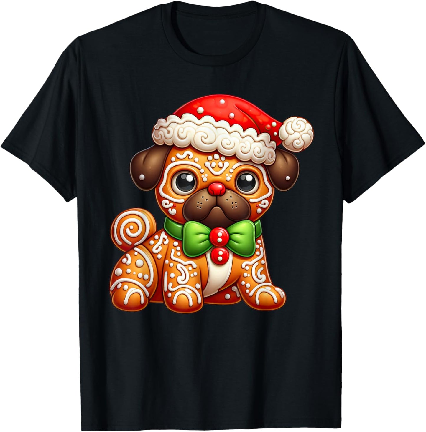 Funny Gingerbread Man Pug Christmas Kids T-Shirt - T-Shirt | Black