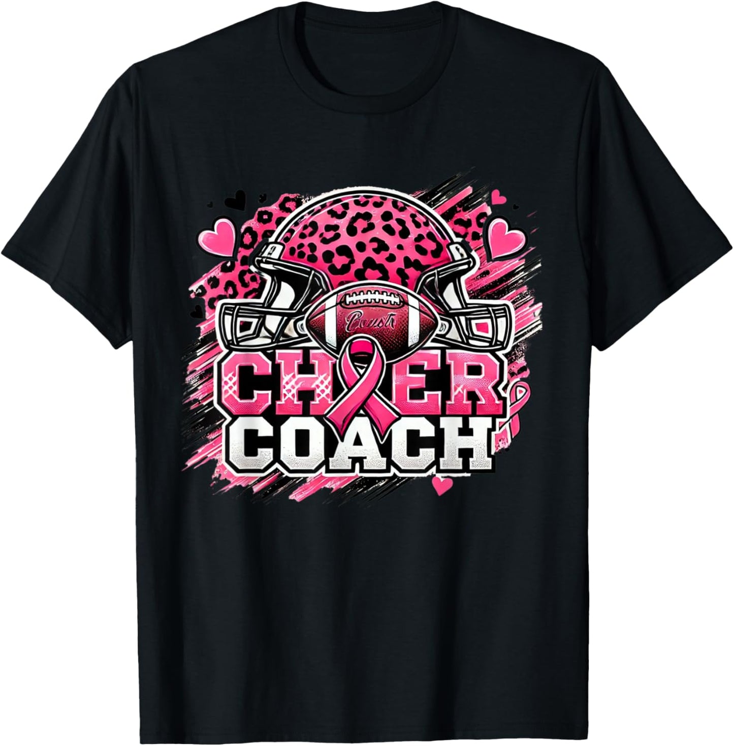 Cheer Coach Football Breast Cancer Awareness Day T-Shirt - T-Shirt | Black