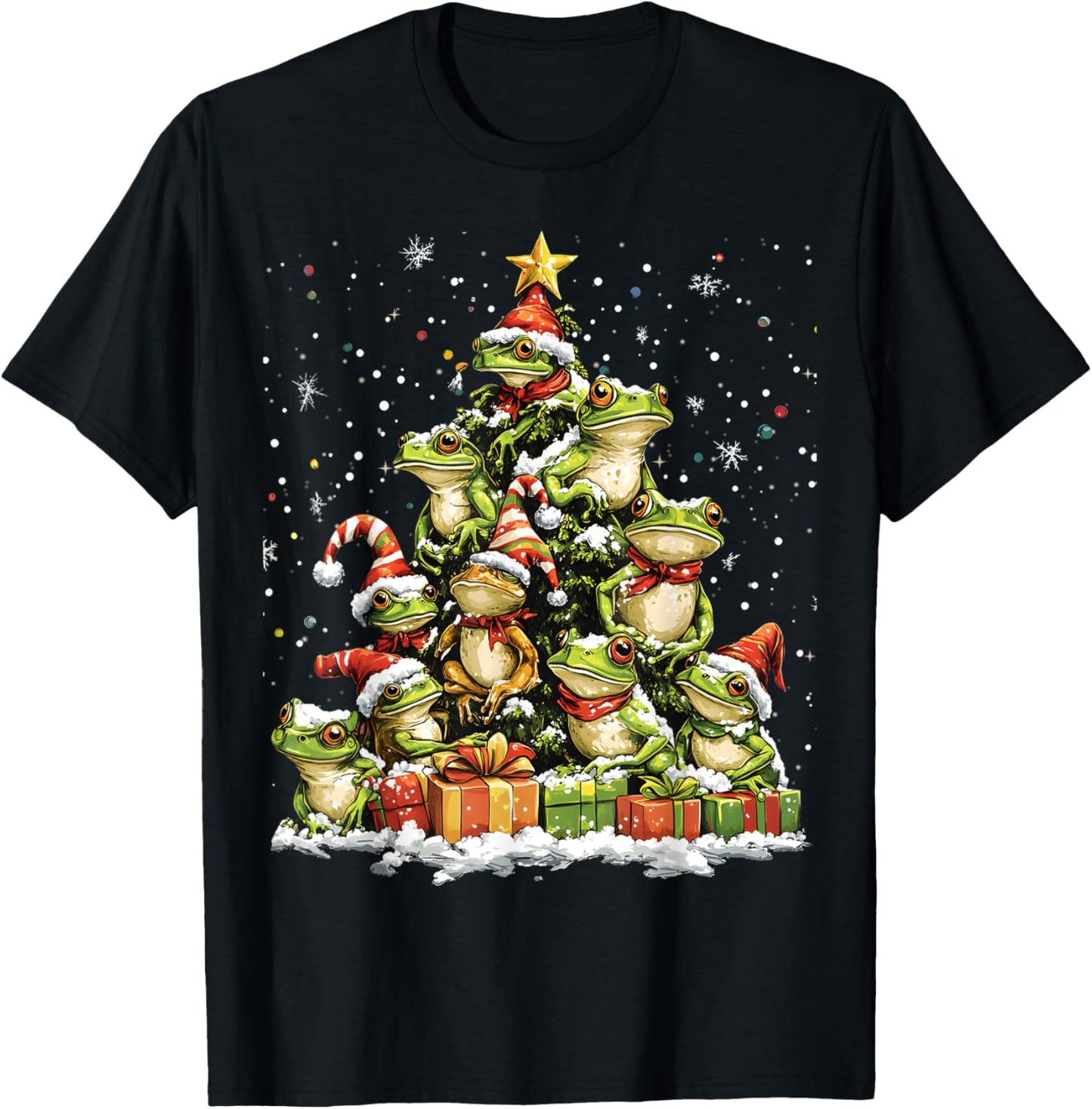 Frog Christmas Tree Ornament Decor Xmas T-Shirt - T-Shirt | Black