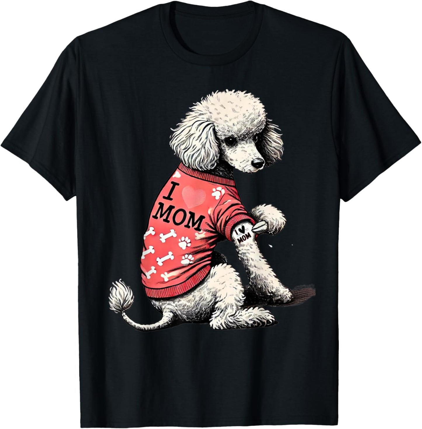 Funny I Love Mom Tattoo Poodle Mom T-Shirt - T-Shirt | Black