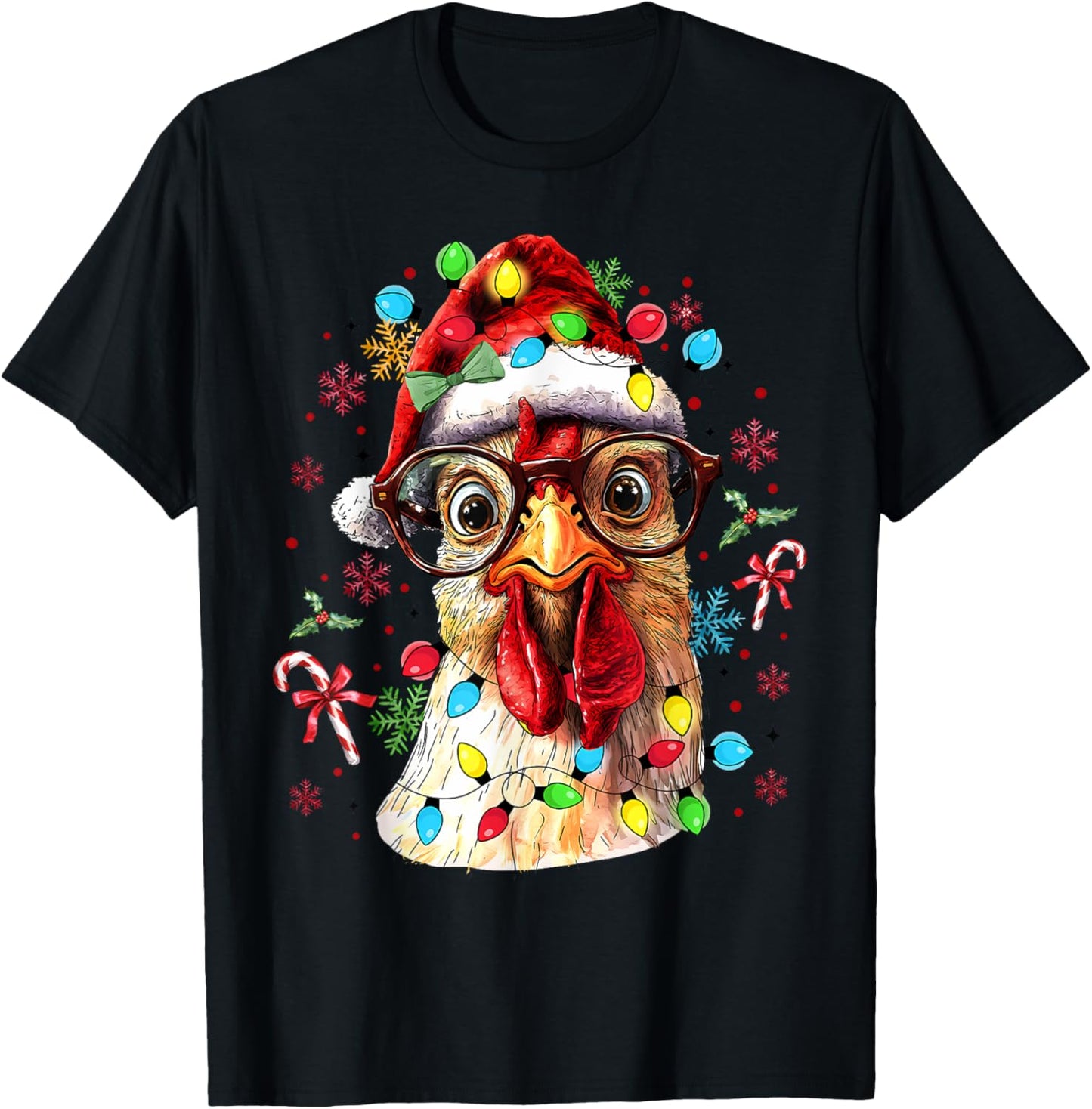 Christmas Lights Chicken Santa Funny Xmas Tree Chicken T-Shirt - T-Shirt | Black