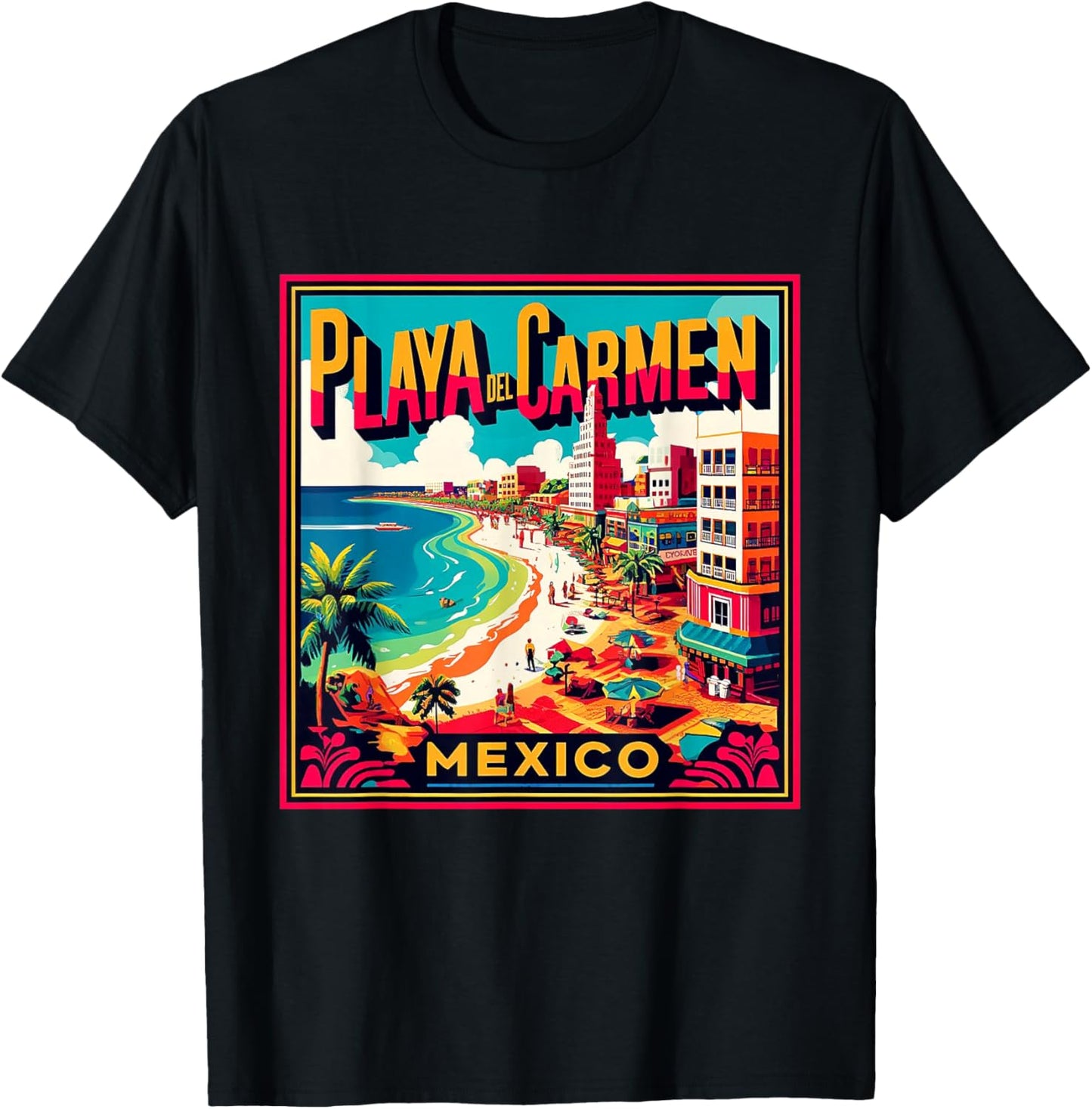 Playa Del Carmen Mexico Shirt Family Trip Retro Beach City T-Shirt - T-Shirt | Black
