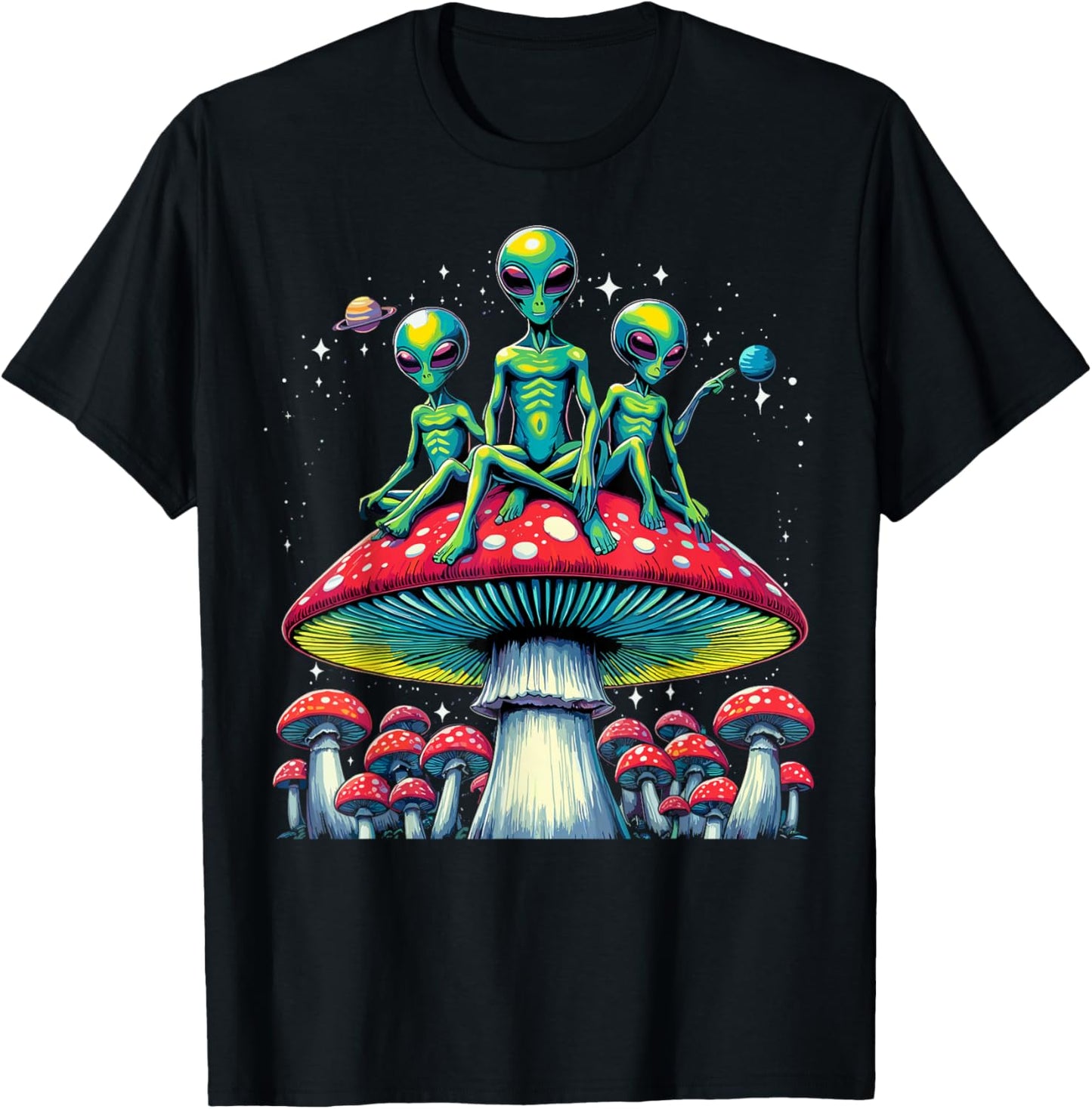 Trippy Alien Mushroom - Funny Psychedelic Shroom T-Shirt - T-Shirt | Black