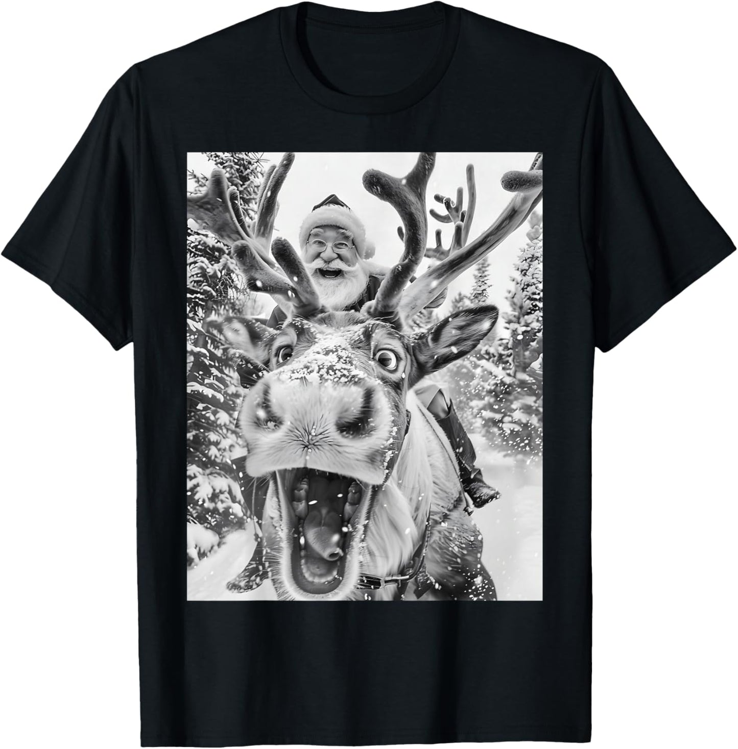 Funny Christmas Reindeer Selfie Santa Claus Xmas Sleigh T-Shirt - T-Shirt | Black