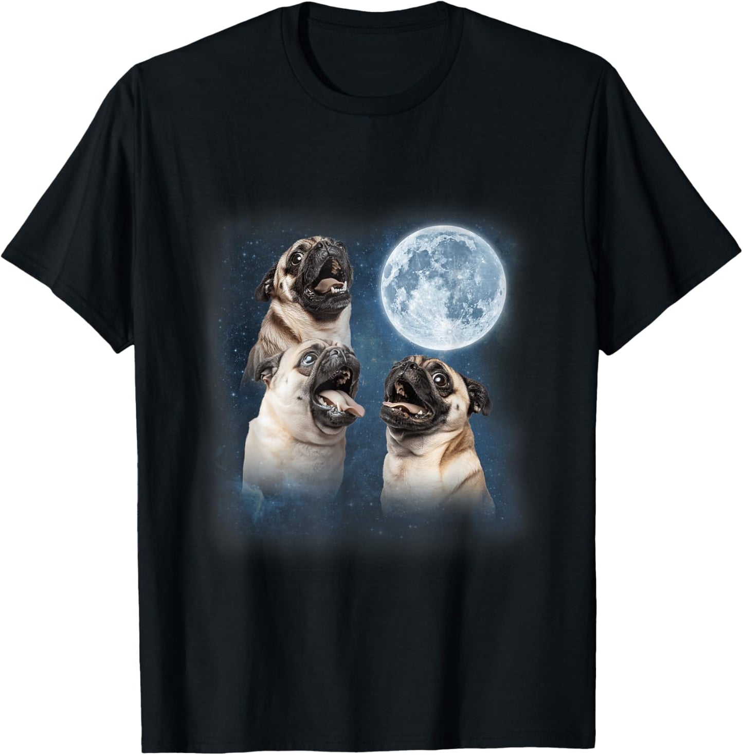 3 Pugs Howling at the Moon Dog Owner Animal Lover Toy Breed Men Women T-Shirt - T-Shirt | Black