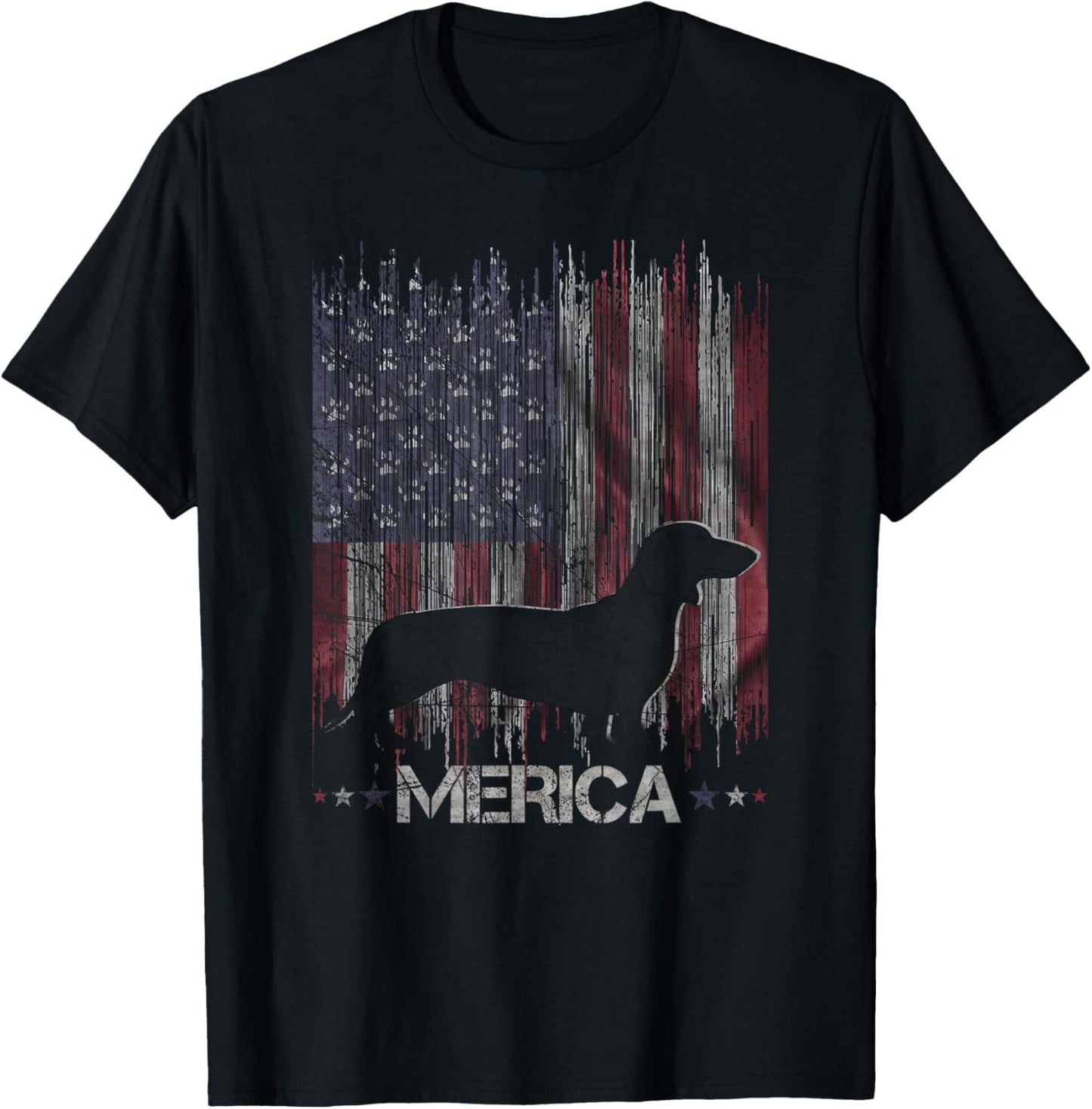 Vintage Dachshund Dog, Merica Weiner Dog USA Flag T-Shirt - T-Shirt | Black
