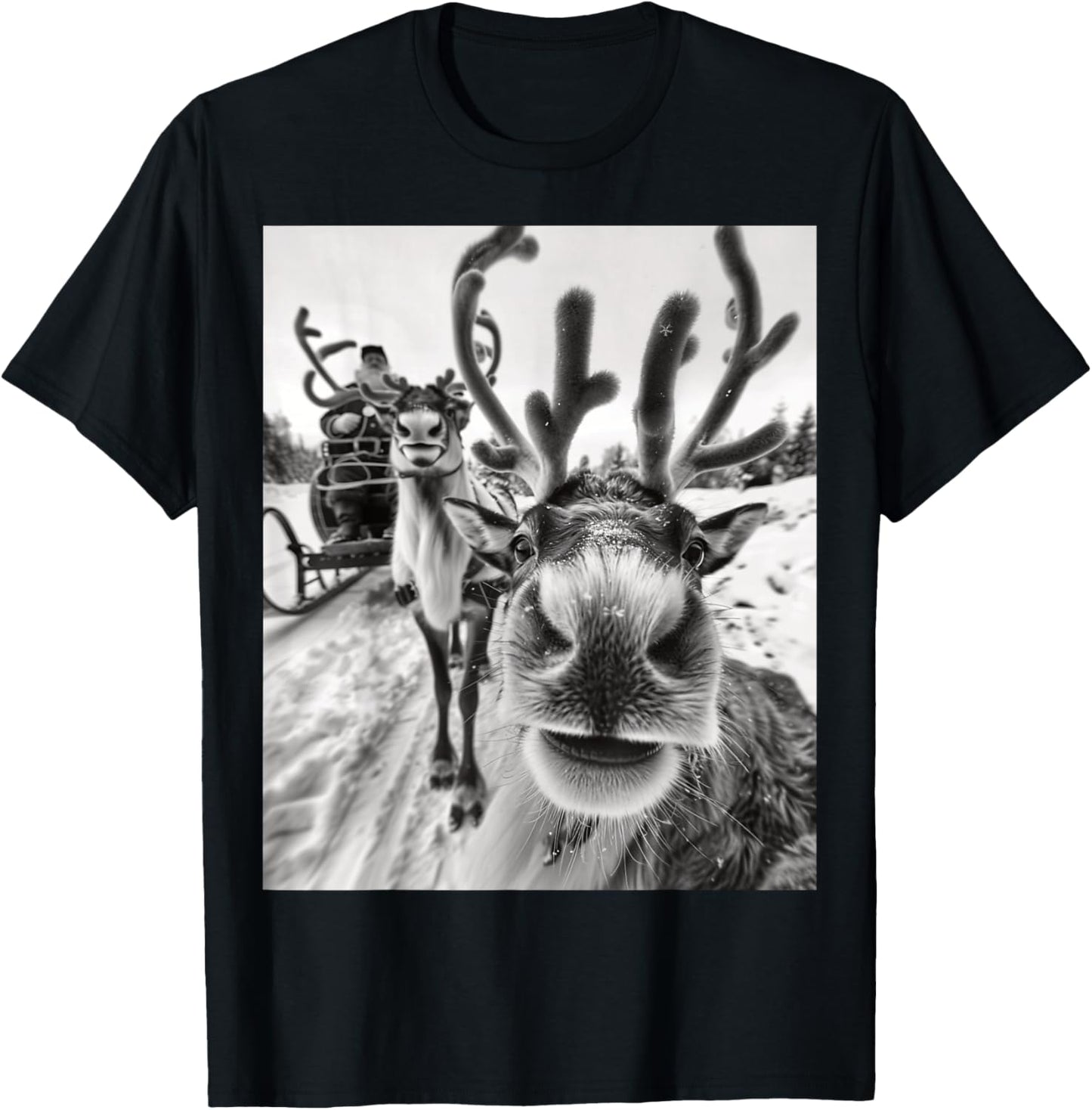 Funny Reindeer Selfie Christmas T-Shirt - T-Shirt | Black