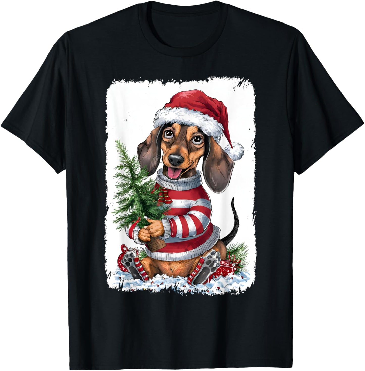 Dachshund Dog Christmas Outfit Dog Santa Hat Cute X-Mas Women Kids T-Shirt - T-Shirt | Black
