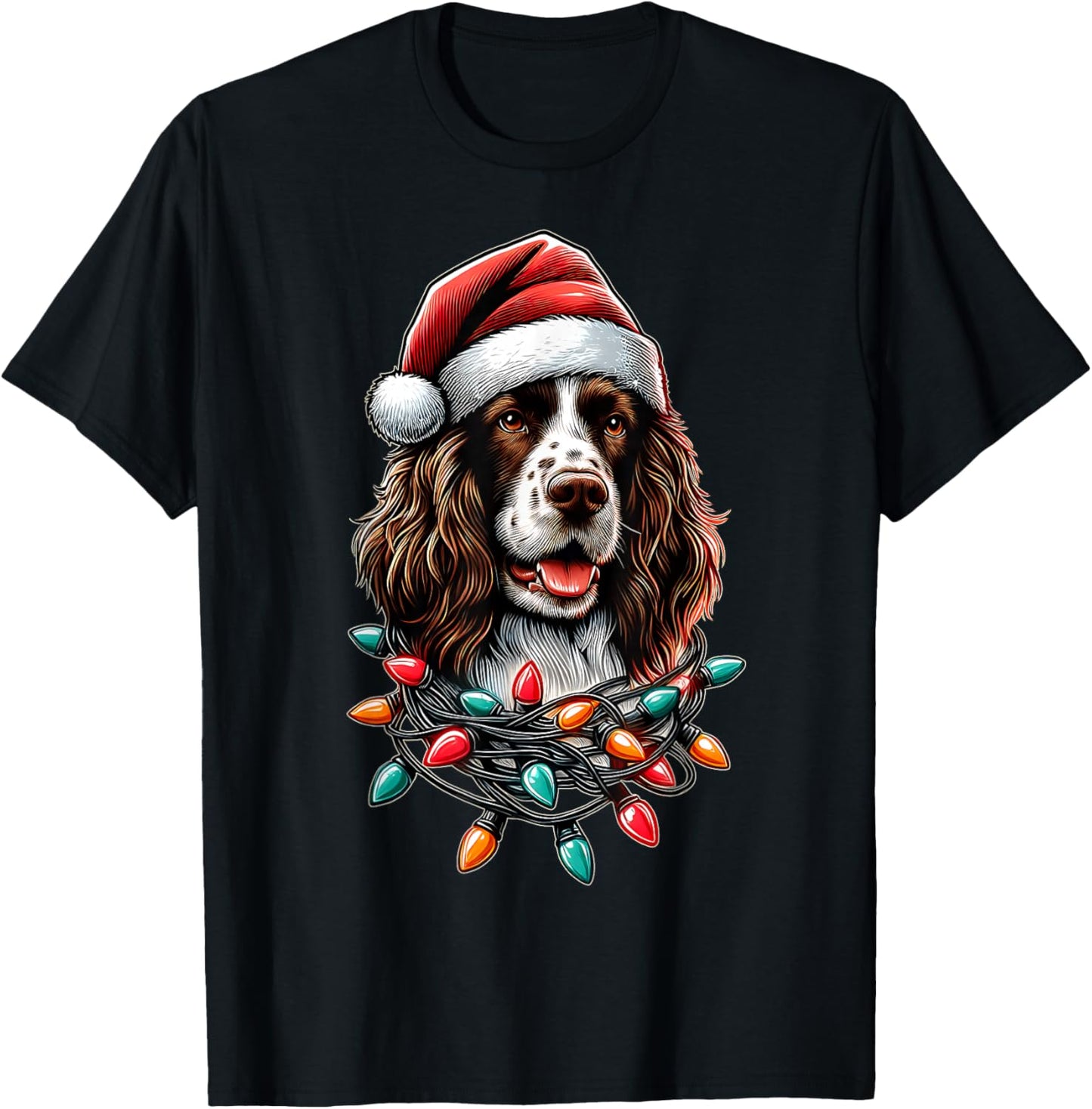 English Springer Spaniel Dog Christmas Hat Xmas Men Women Kids T-Shirt - T-Shirt | Black