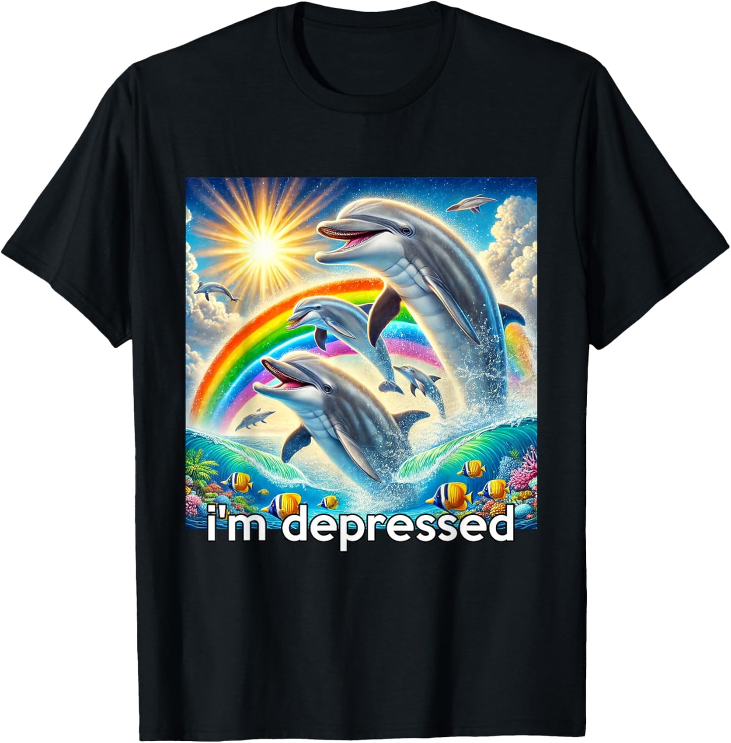 Rainbow Dolphin Men Hopecore Meme, Depressed T-Shirt - T-Shirt | Black
