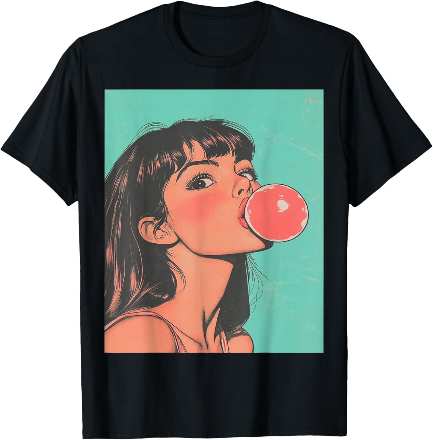 Pop Art Women's Tops Fashion Bubble Gum Pink T-Shirt - T-Shirt | Black