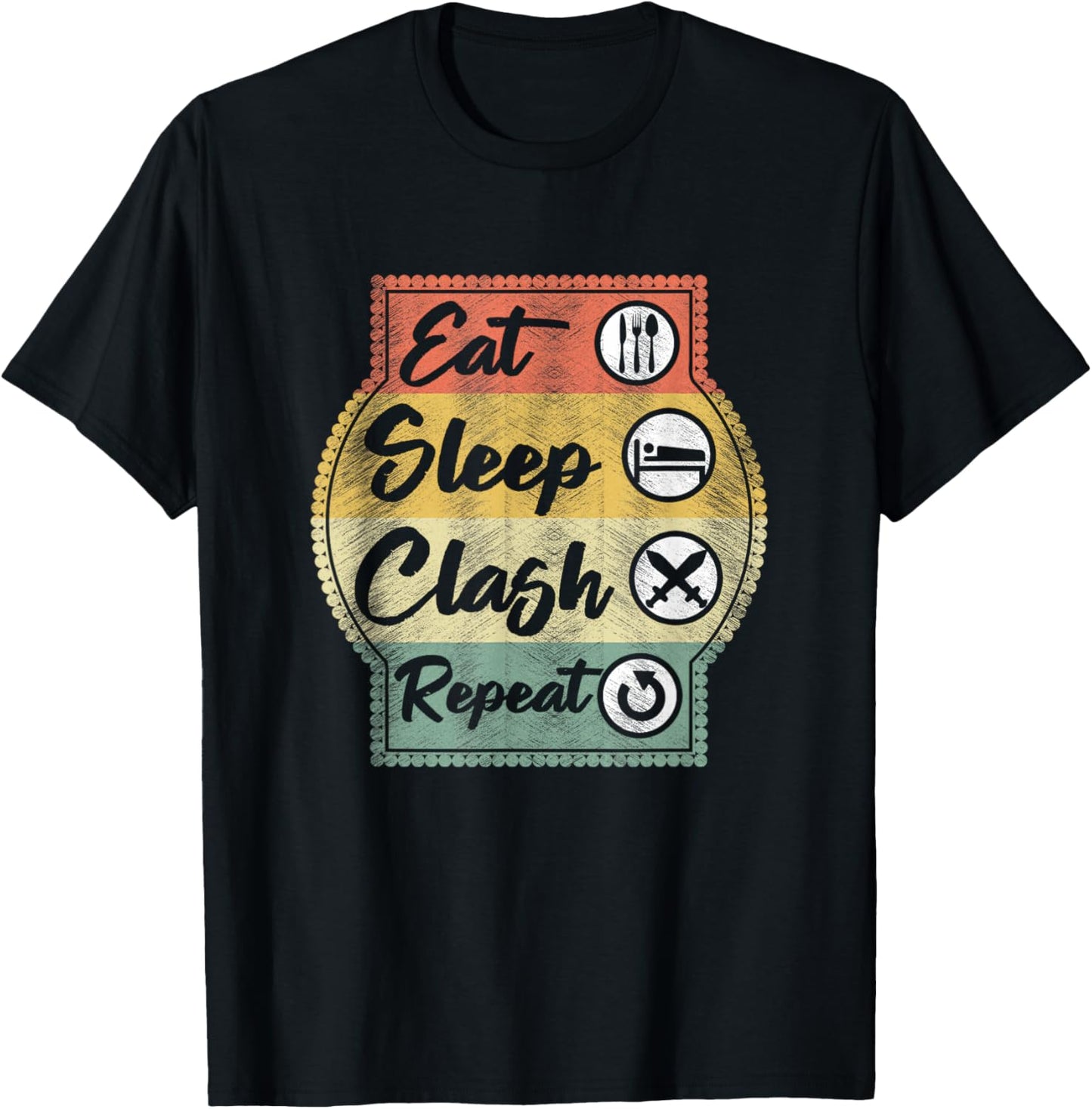 Eat Sleep Clash Repeat Vintage Gaming Clan Retro Clash T-Shirt - T-Shirt | Black