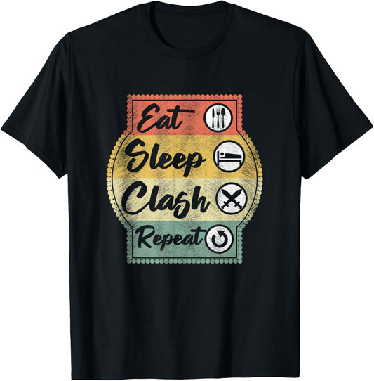 Eat Sleep Clash Repeat Vintage Gaming Clan Retro Clash T-Shirt - T-Shirt | Black
