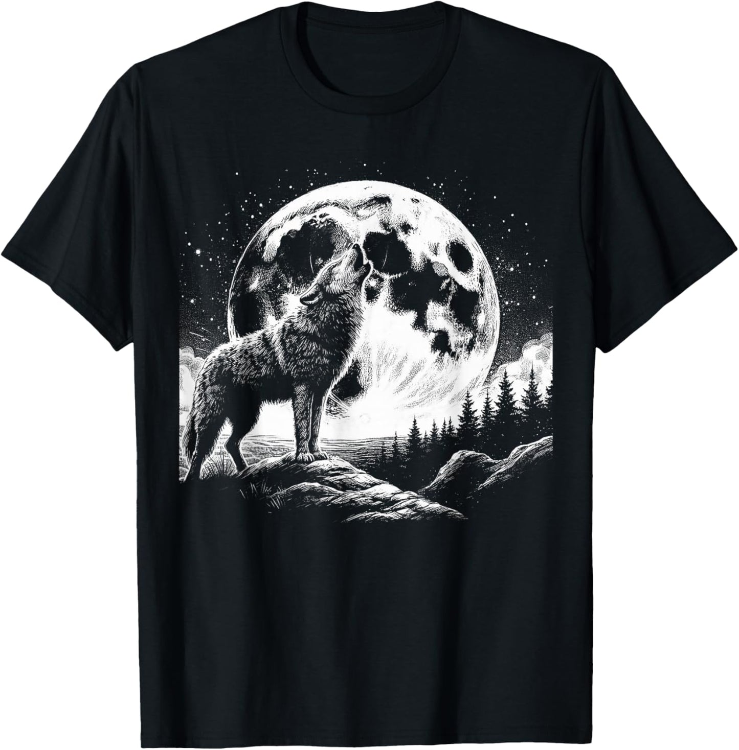 Wolf Howling Moon -Nature Wildlife Forest Animal T-Shirt - T-Shirt | Black