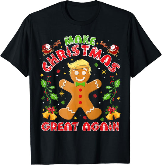 Funny Trump Gingerbread Man Make Christmas Great Again 2024 T-Shirt - T-Shirt | Black