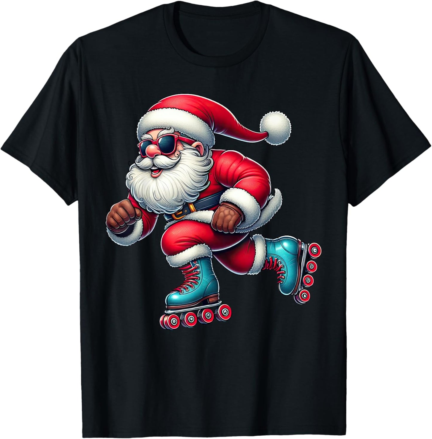Santa Claus Roller Skating Skater Roller Skates Christmas T-Shirt - T-Shirt | Black