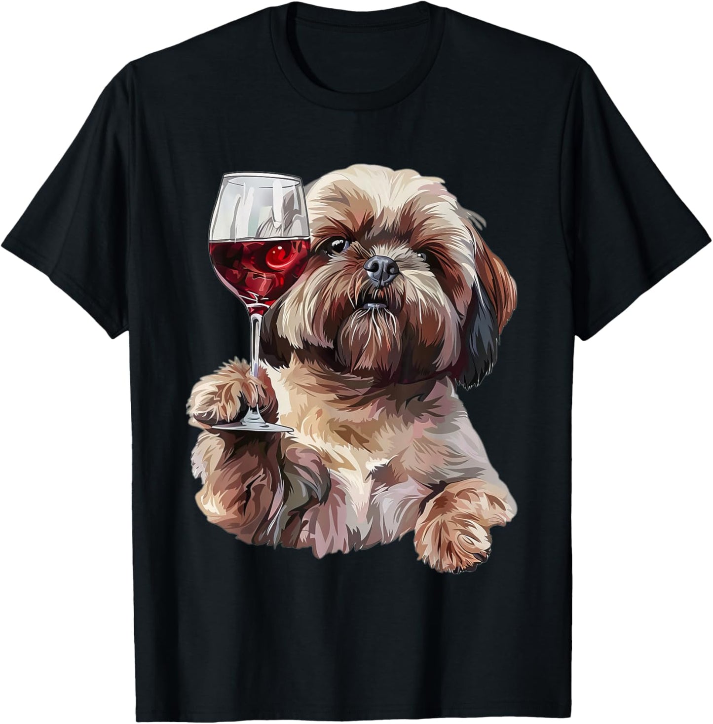 Shih Tzu Wine T-Shirt - T-Shirt | Black