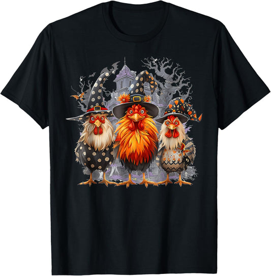 Retro House Chickens Witch Halloween Spooky Autumn Fall T-Shirt - T-Shirt | Black