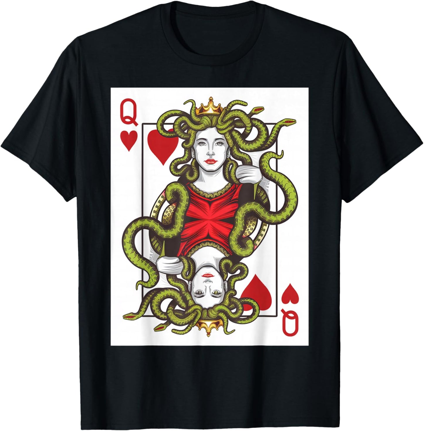 Medusa Queen of Hearts Playing Card Gambling Funny Poker T-Shirt - T-Shirt | Black