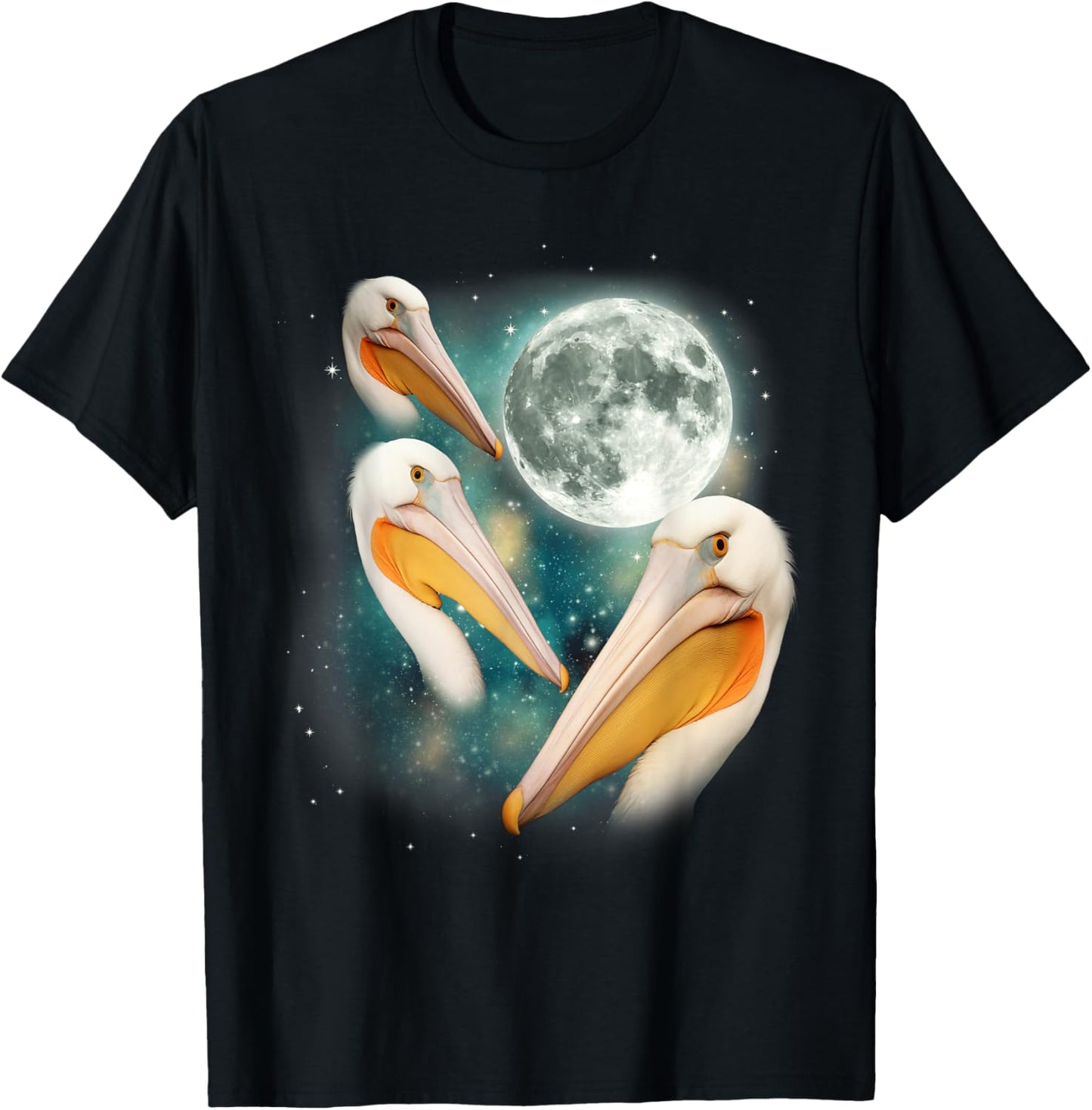 3 Pelican Moon | Three Pelicans 3 Moon Ocean Wildlife Bird T-Shirt - T-Shirt | Black