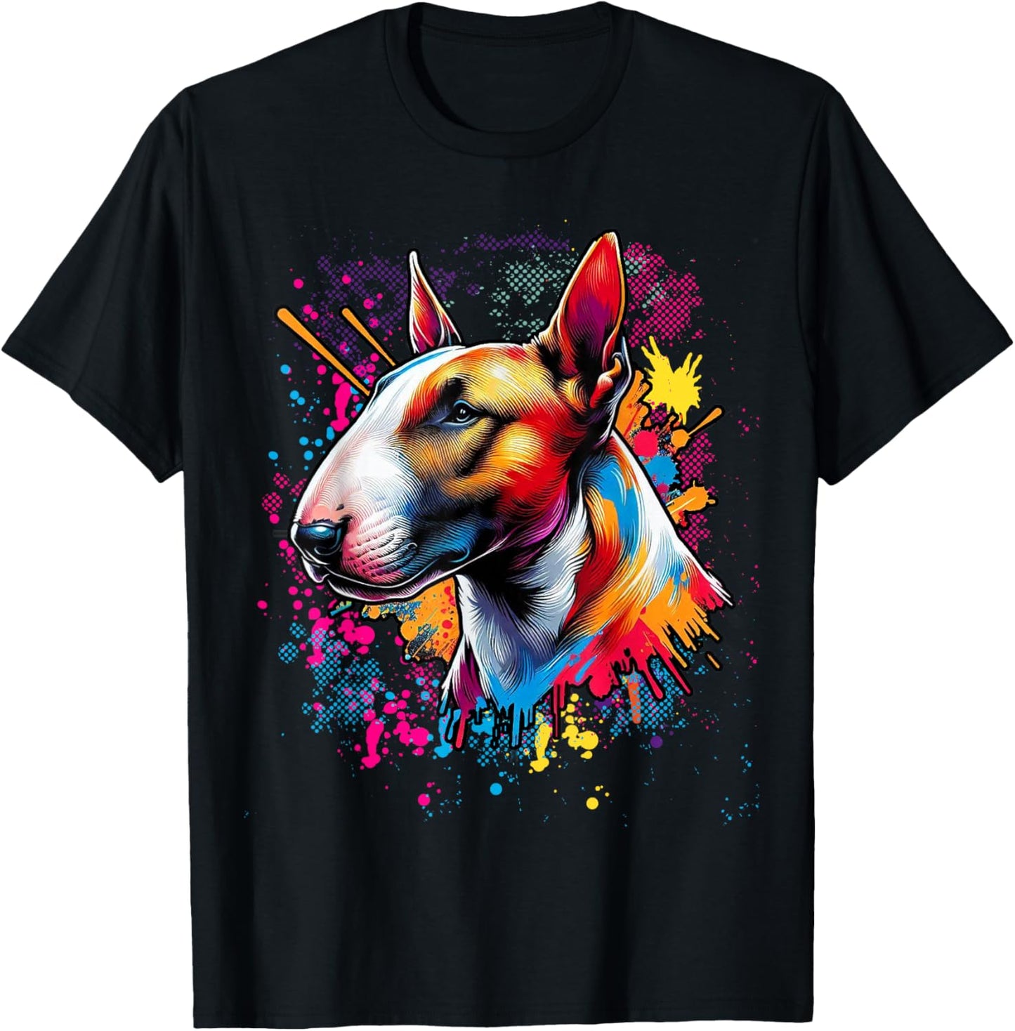 Bull Terrier Lovers Designs -Adults Bull Terrier Lovers Pop Art Funny Bull Terrier - Black - Small - Short Sleeve - Classic Fit - Pop Art Graphic T-Shirt - T-Shirt | Black