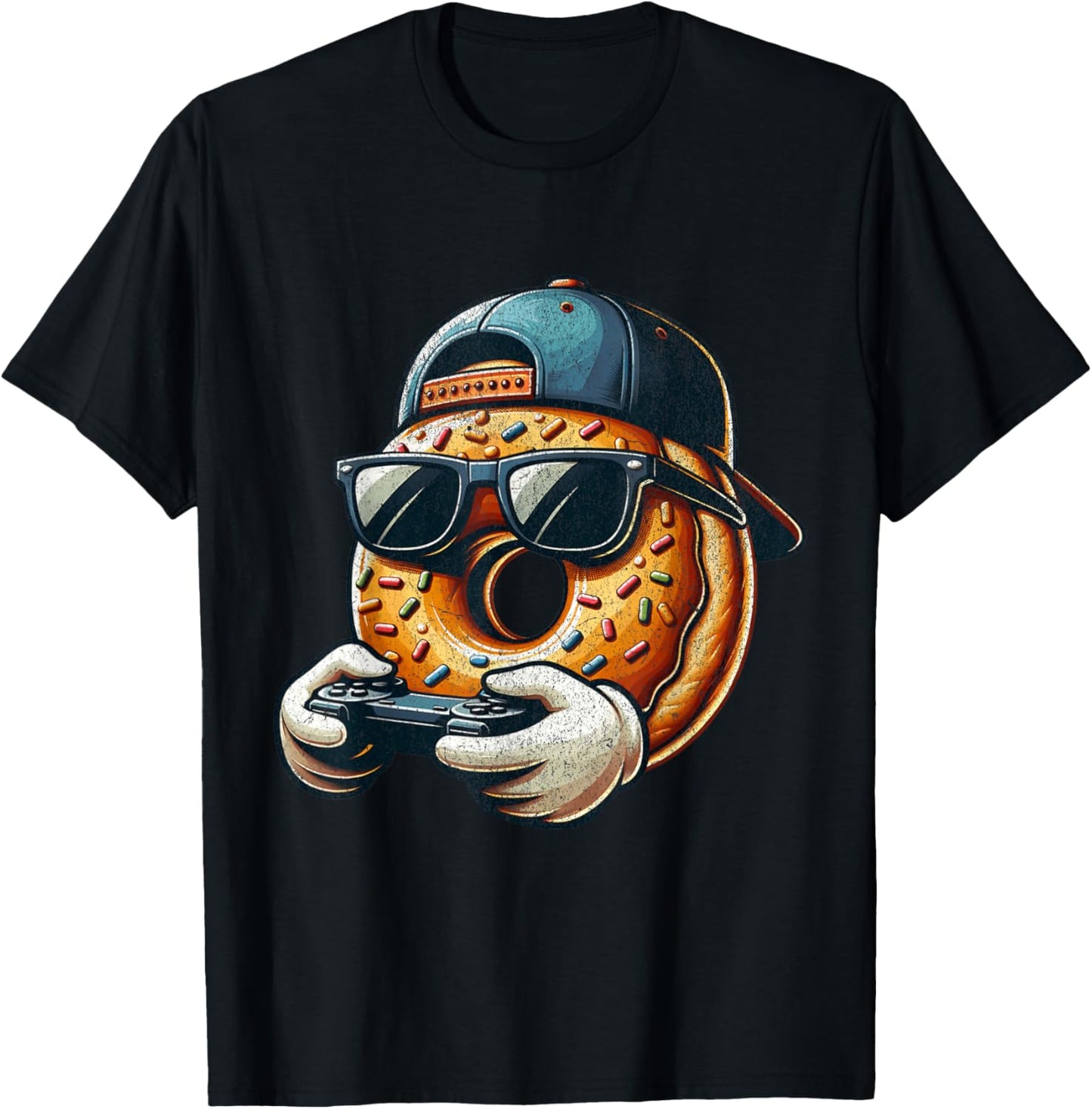 Cool Donut Playing Video Games. Funny Video Games Donuts T-Shirt - T-Shirt | Black