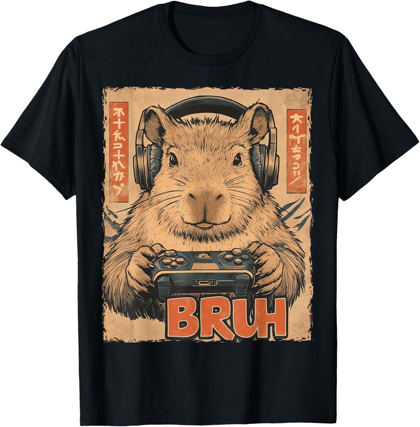 Funny Capybara Bruh Video Games Japanese Anime Manga Kawaii T-Shirt - T-Shirt | Black