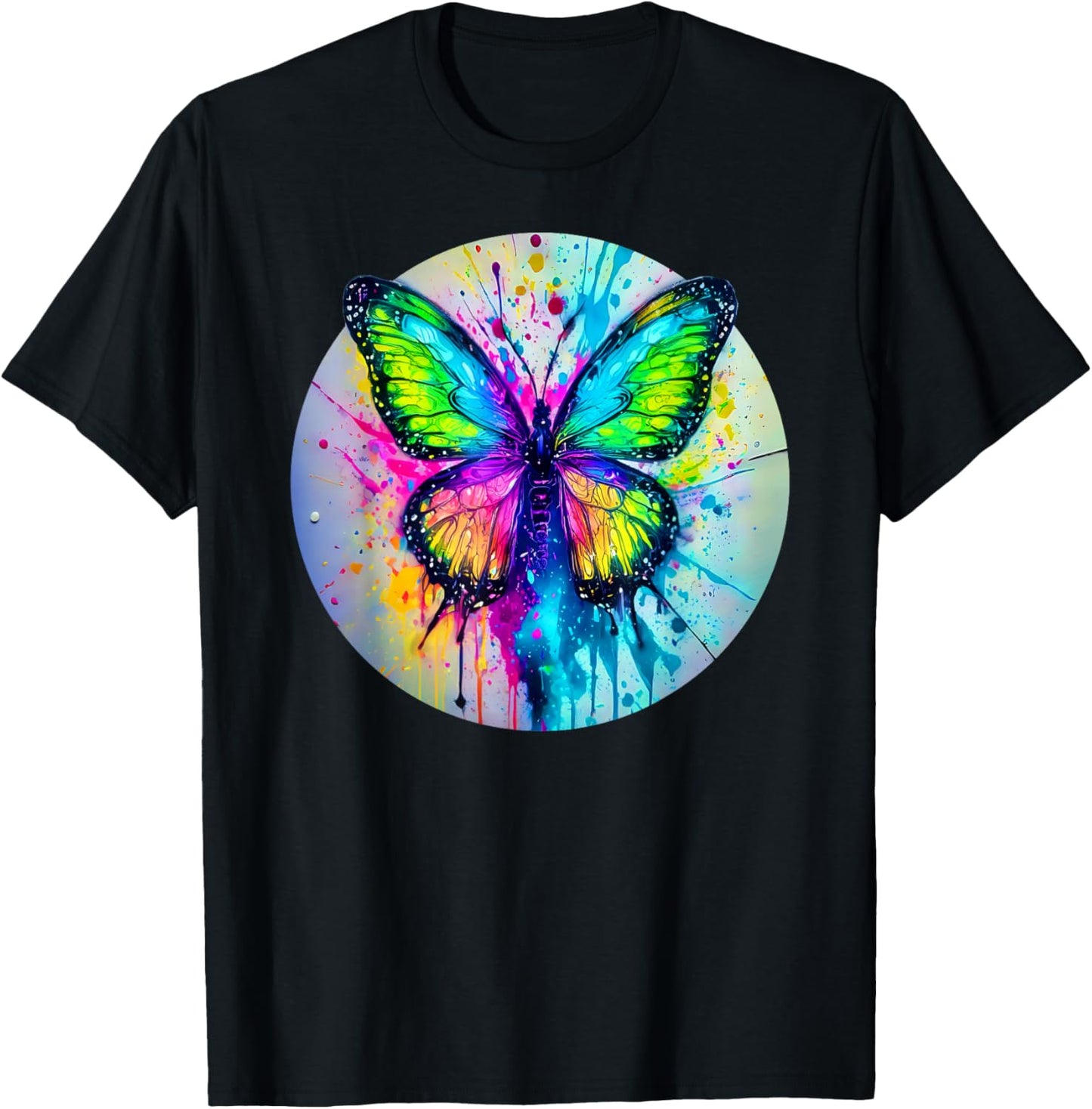 Bright Butterfly Spray Splatter Dripping Paint Pop Art Style T-Shirt - T-Shirt | Black