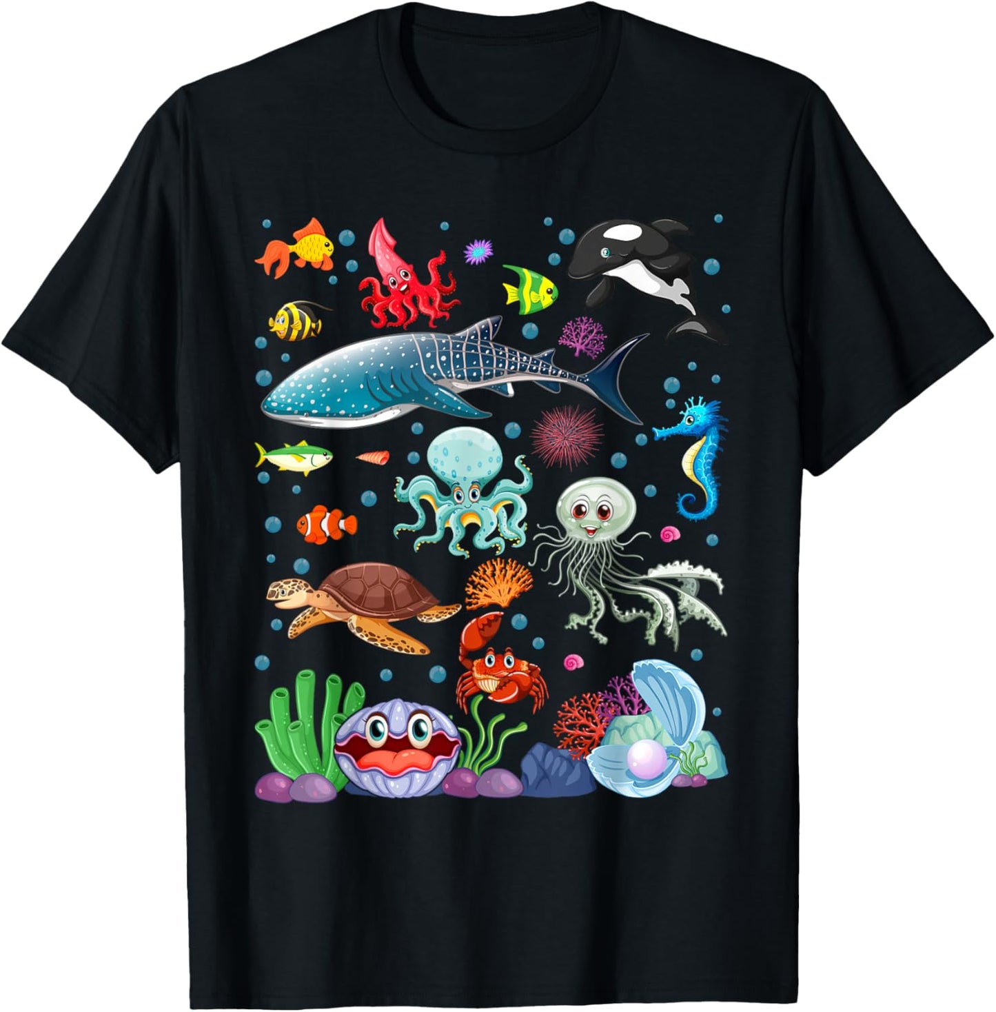 Cute Sea Animals Kids Children Ocean Creatures Clownfish T-Shirt - T-Shirt | Black