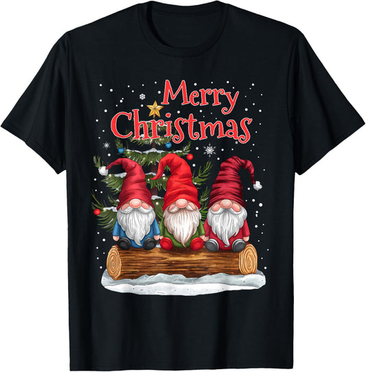 Merry Christmas Gnomes Family Xmas Festive Holiday Gnome T-Shirt - T-Shirt | Black