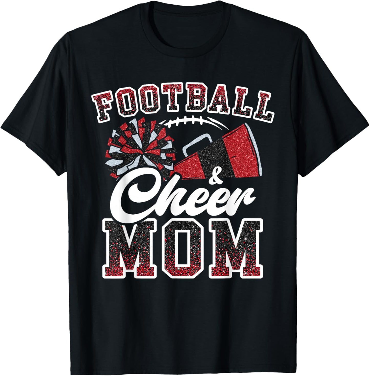 Loud Proud Football And Cheer Mom Cheerleader Mom Mama Red T-Shirt - T-Shirt | Black