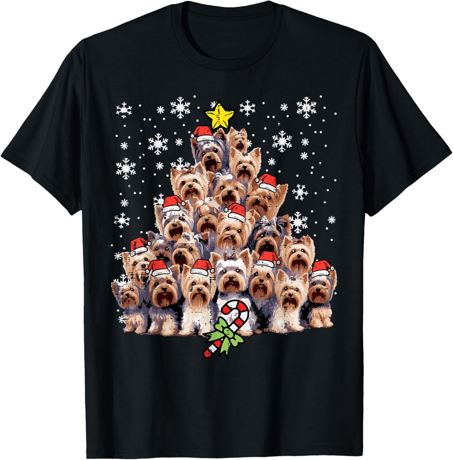 Yorkie Dogs Christmas Tree Xmas Holiday Pet Men Women Kids T-Shirt - T-Shirt | Black