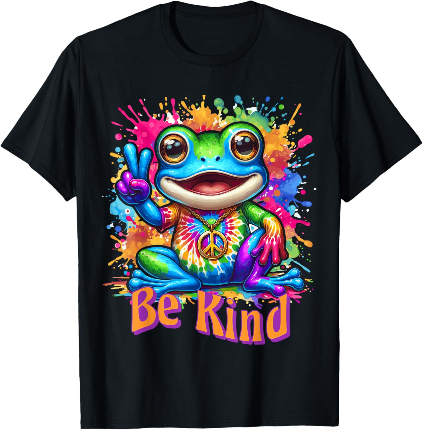 Tie-Dye Frog Peace Sign Hippie T-Shirt - T-Shirt | Black