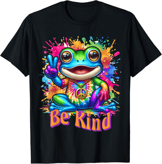 Tie-Dye Frog Peace Sign Hippie T-Shirt - T-Shirt | Black