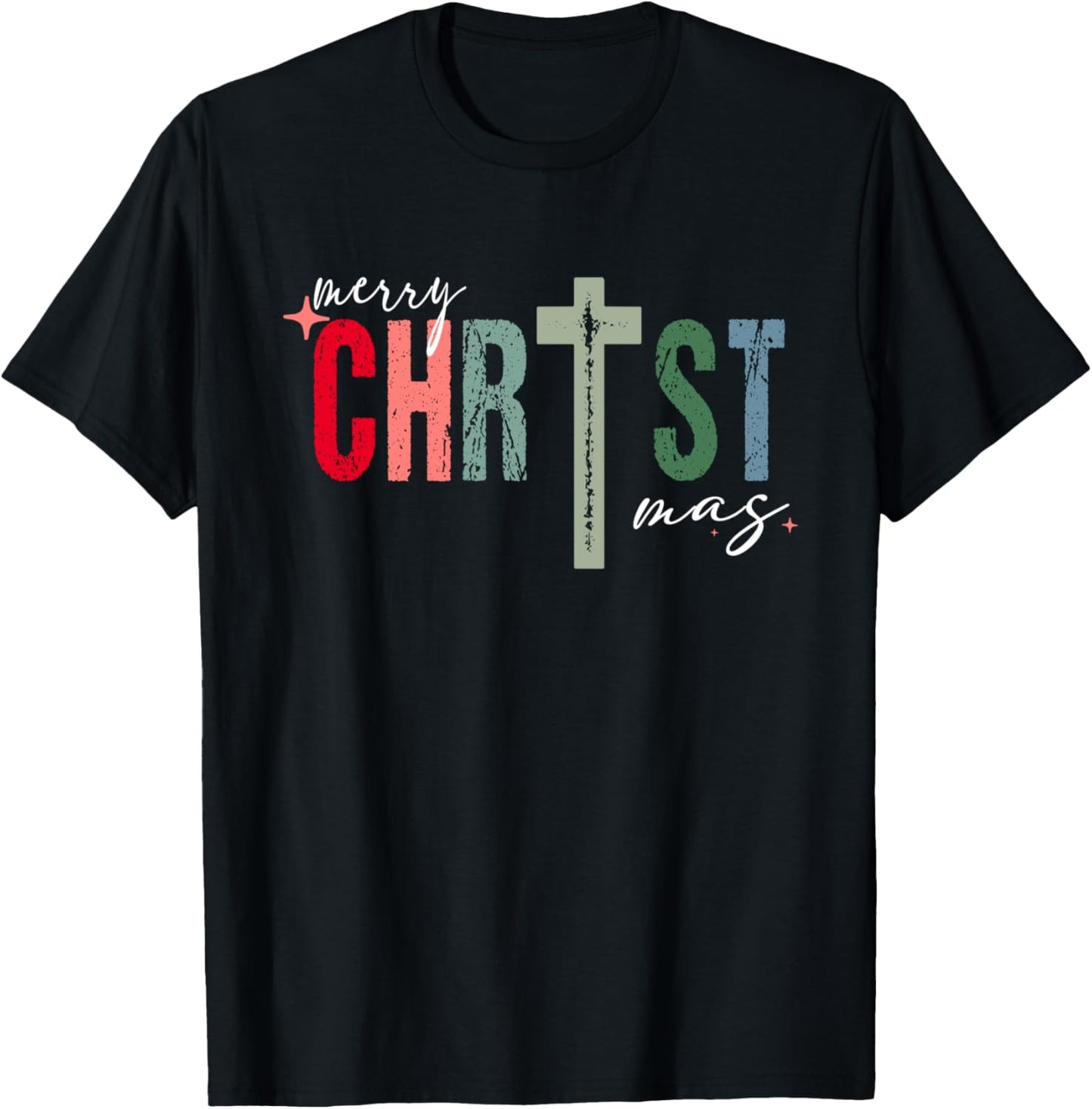 Merry Christmas Christian Jesus Cross Faith Religious Xmas T-Shirt - T-Shirt | Black
