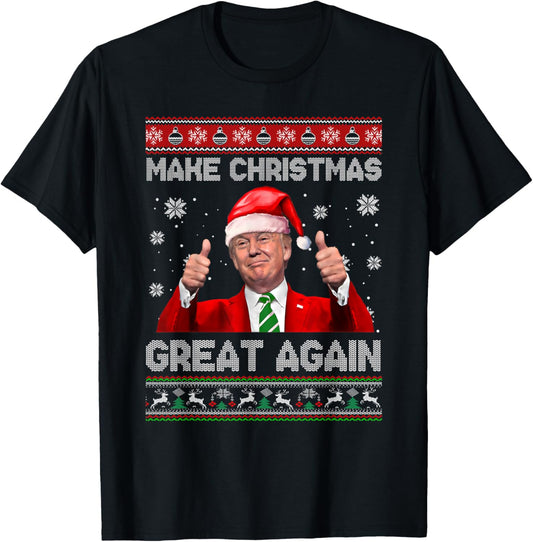 Make Christmas Great Again Xmas Funny Trump Pajamas Ugly T-Shirt - T-Shirt | Black