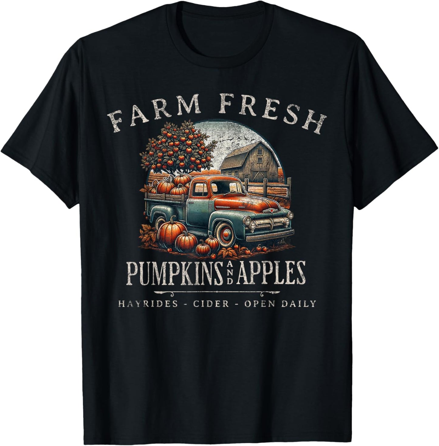 Farm Fresh Pumpkins Apple Orchard Pumpkin Patch Rustic Fall T-Shirt - T-Shirt | Black