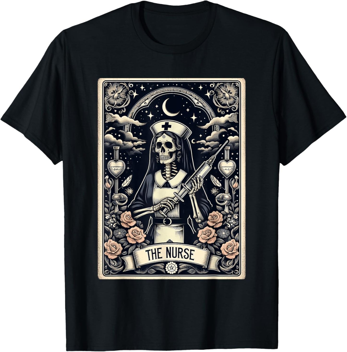 The Nurse Skeleton Tarot Card Funny Halloween Nurse T-Shirt - T-Shirt | Black