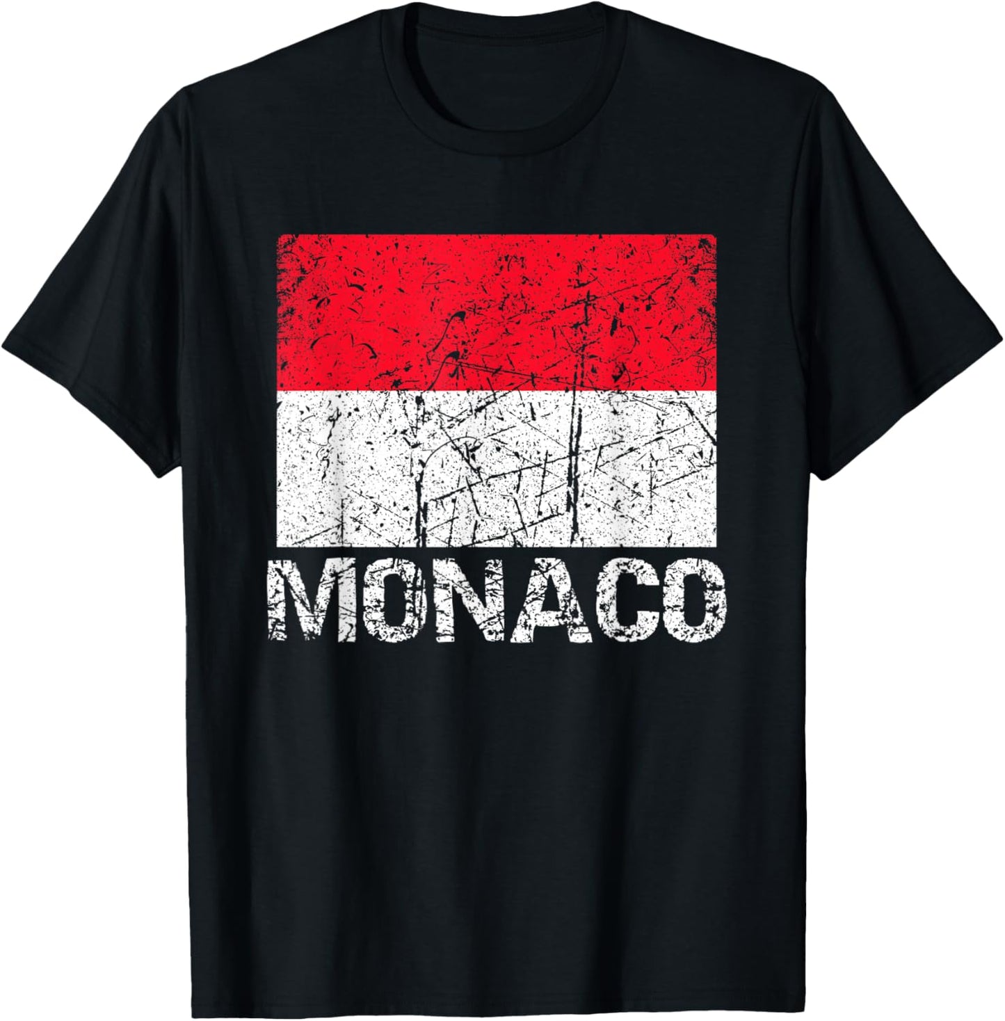 Monaco Flag Distressed Patriotic European Men Women Kids T-Shirt - T-Shirt | Black