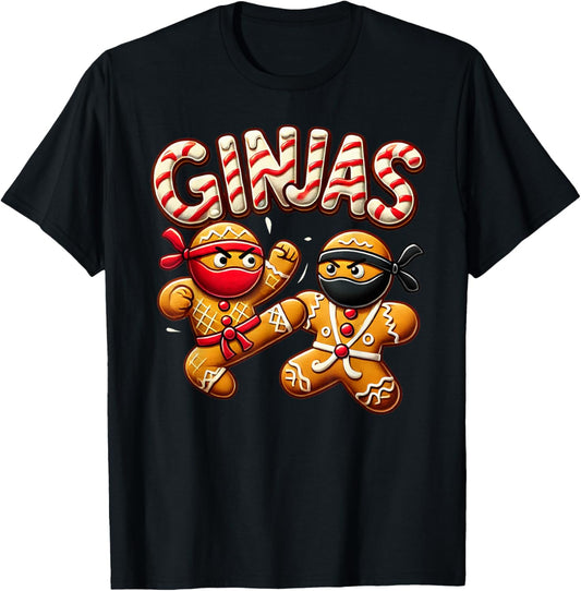 Funny Ginjas Gingerbread Ninjas for kid boys Christmas Xmas T-Shirt - T-Shirt | Black