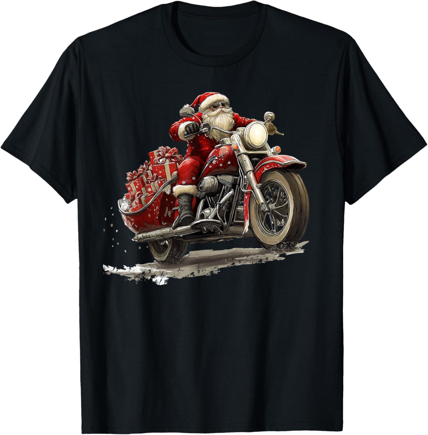 Funny Christmas Santa Riding on a vintage motorcycle Bike T-Shirt - T-Shirt | Black