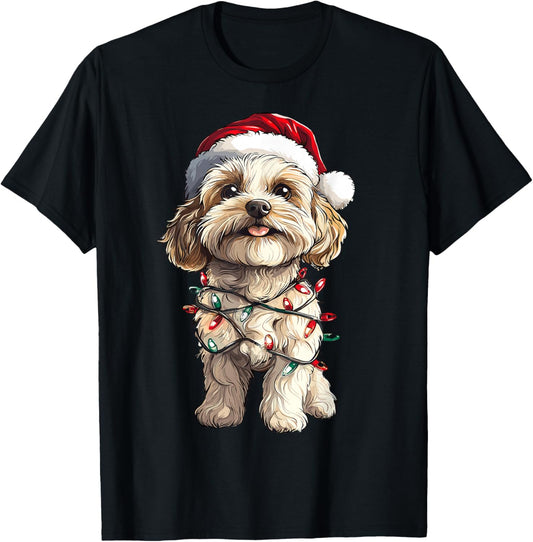 Cavachon Santa Christmas Tree Lights Xmas Dog Lover Pajama T-Shirt - T-Shirt | Black