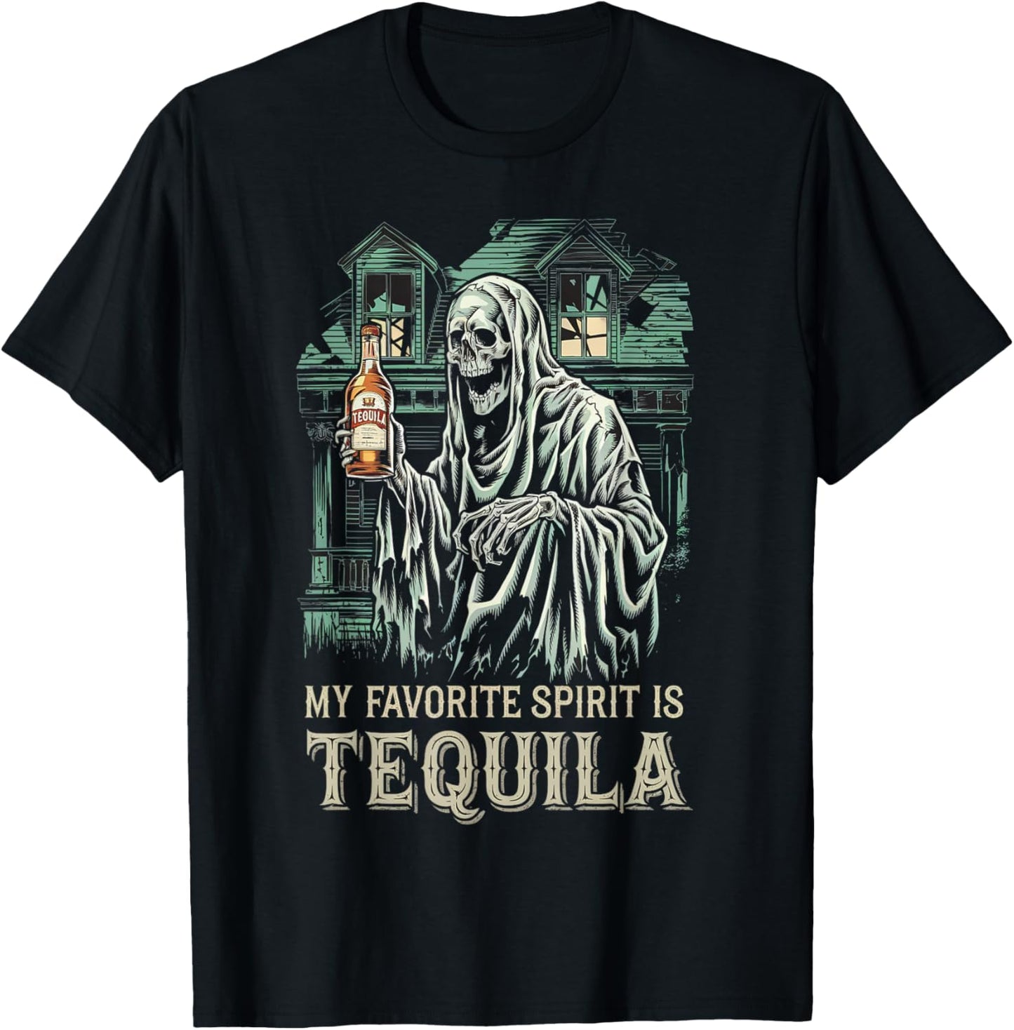 My Favorite Spirit Is Tequila Ghost Halloween Tequila T-Shirt - T-Shirt | Black
