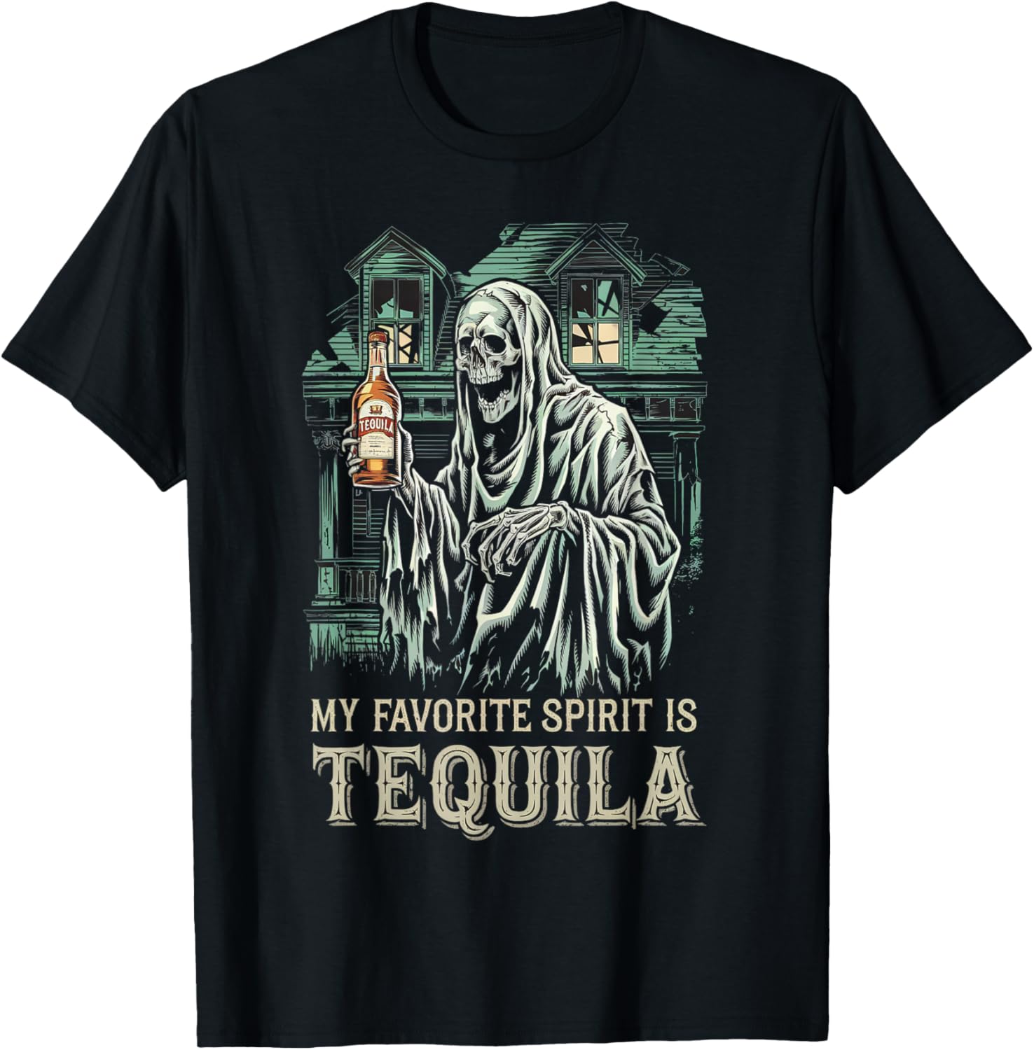 My Favorite Spirit Is Tequila Ghost Halloween Tequila T-Shirt - T-Shirt | Black