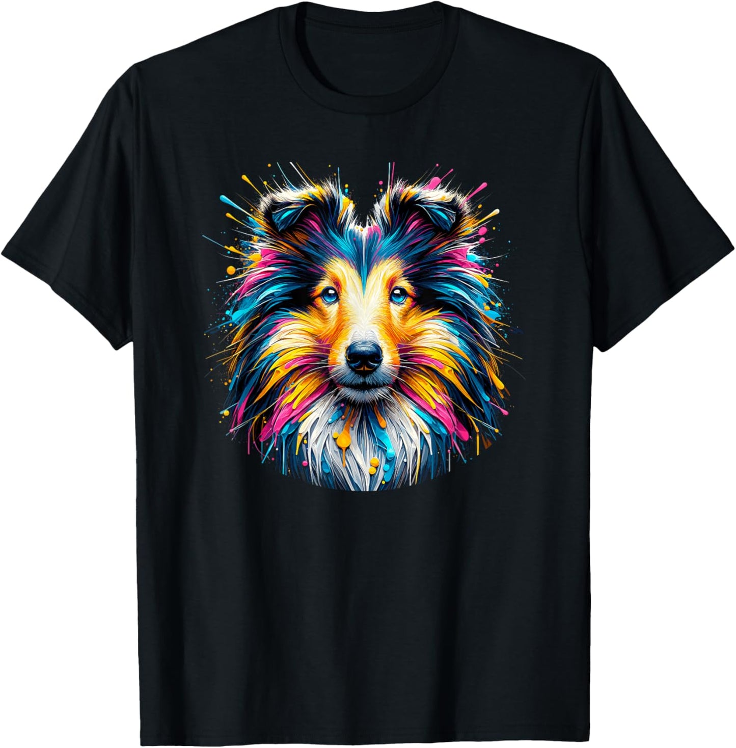 Splash Art Shetland Sheepdog Sheltie Women Girls Kids T-Shirt - T-Shirt | Black