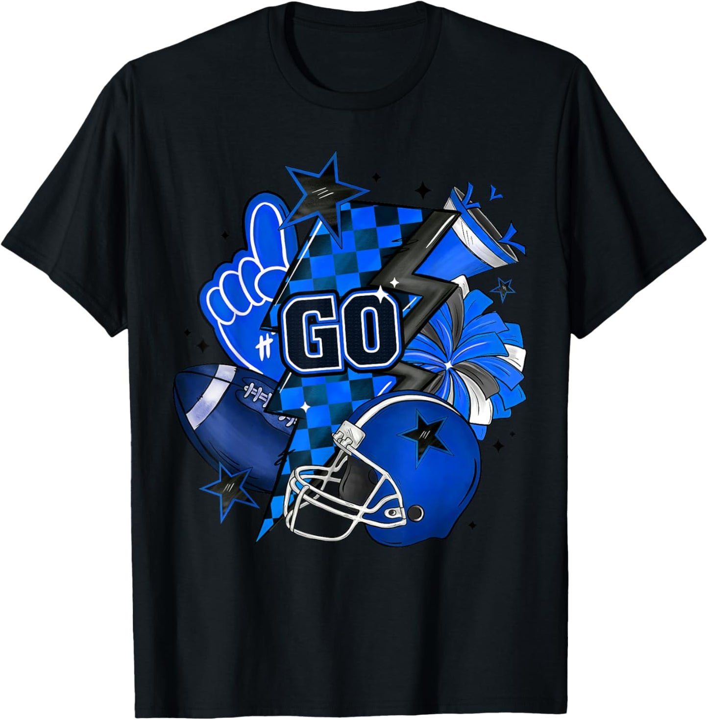 Game Day Cheer Blue Coquette Bow Touchdown Season Football T-Shirt - T-Shirt | Black